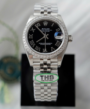 최고퀄 THB공장 여성용 롤렉스 데이저스트 블랙 로만 다이얼 스틸 31mm